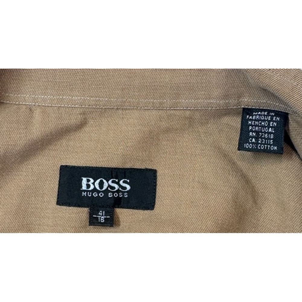 BOSS Hugo Boss Shirt Mens 41 16 Tan Brown 100% Cotton Long Sleeve EUC Portugal - Picture 4 of 9